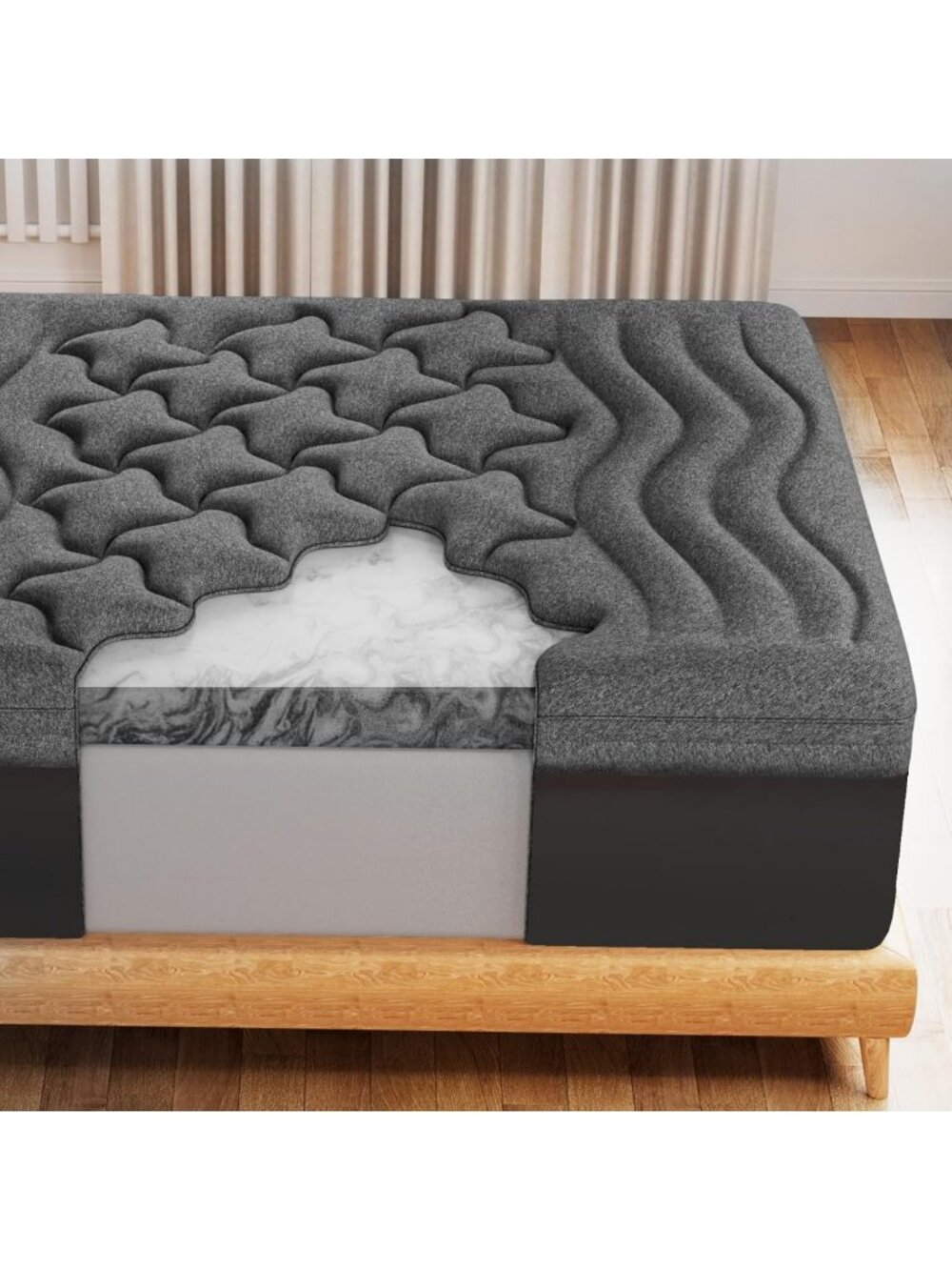 4-Inch Twin XL Mattress Topper for College Dorm - Soft Quilted & Charcoal Gel